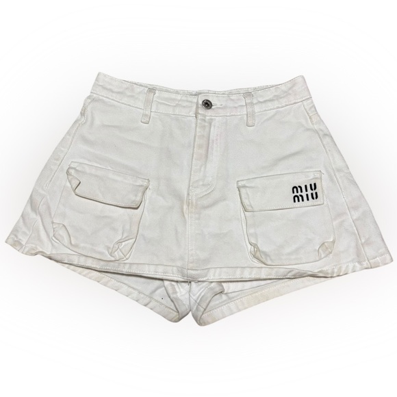 Miu Miu Women's Denim Cargo Skirt Size Small Light Wash White SS21